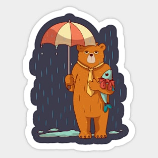 Bear in the middle of Rain, Vintage Retro Style Sticker